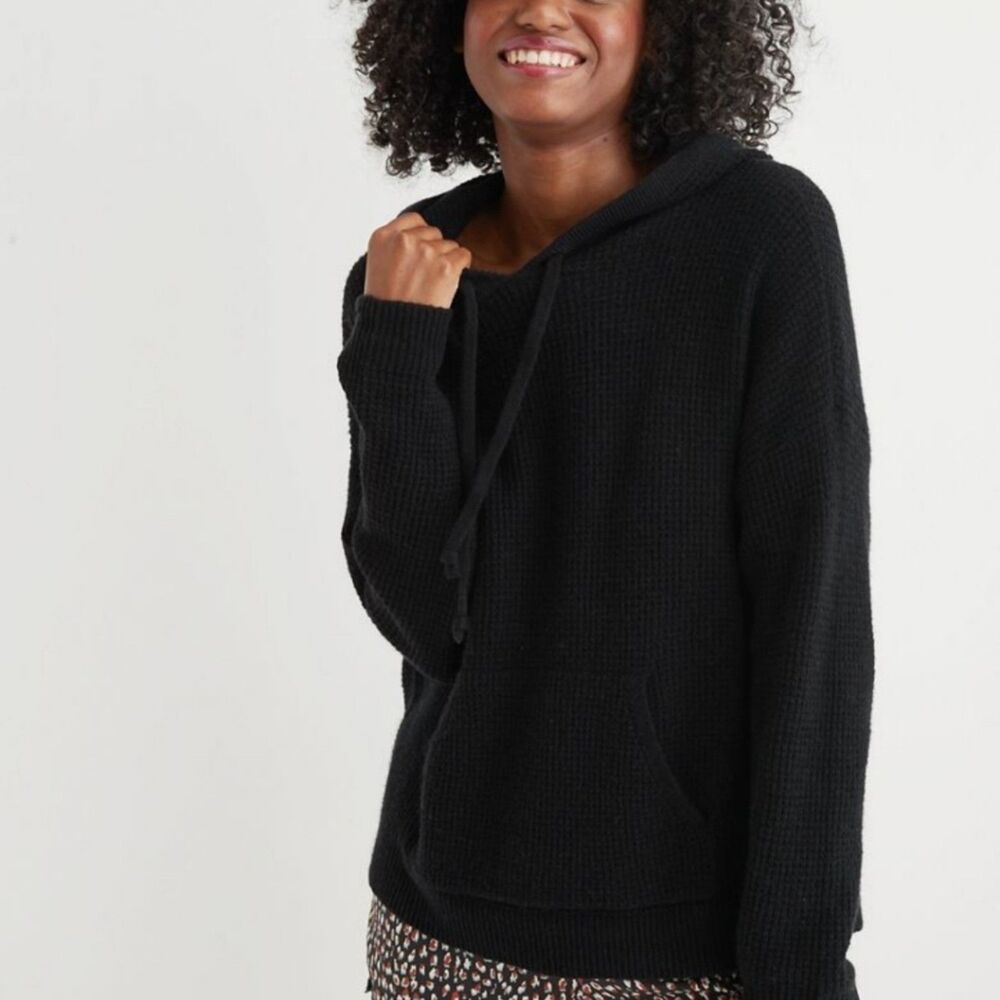 Aerie Waffle Knit Overzised hoodie women’s Size XL black Pullover Sweater cozy